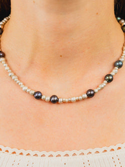 Black Pearl and Silver Nugget Necklace Necklace Pruden and Smith   