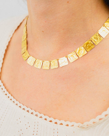 Marwar Hammered Square Yellow Gold Necklace Necklace Pruden and Smith   