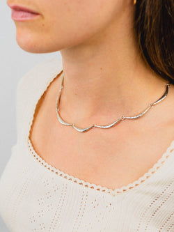 Hammered Silver and Gold Crescent Necklace Necklace Pruden and Smith   