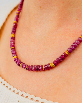 Ruby and Yellow Gold Necklace Necklace Pruden and Smith 7mm manmade ruby and vermeil (worn by model)  