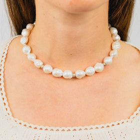 White Baroque Pearl with Gold Nuggets Necklace Necklace Pruden and Smith   