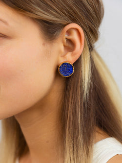 Lapis Lazuli Round Silver Gilt Stud Earrings (Large) Earstuds Pruden and Smith   