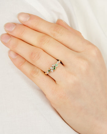 Water Bubbles Rocky Emerald Diamond Half Eternity Ring Ring Pruden and Smith   