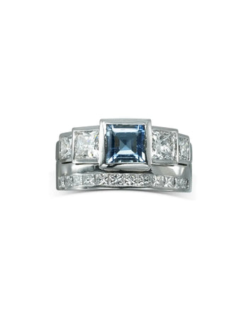 Art Deco Princess Cut Aquamarine Engagement and Wedding Ring Ring Pruden and Smith   