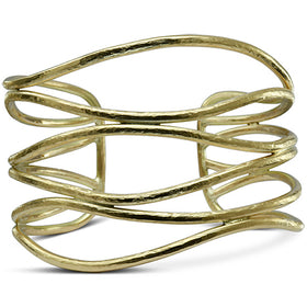 Gold Rough Hammered Six Strand Cuff Bangle Bangle Pruden and Smith   