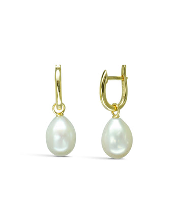 Gold Huggy Pearl Drop Earrings Earring Pruden and Smith   
