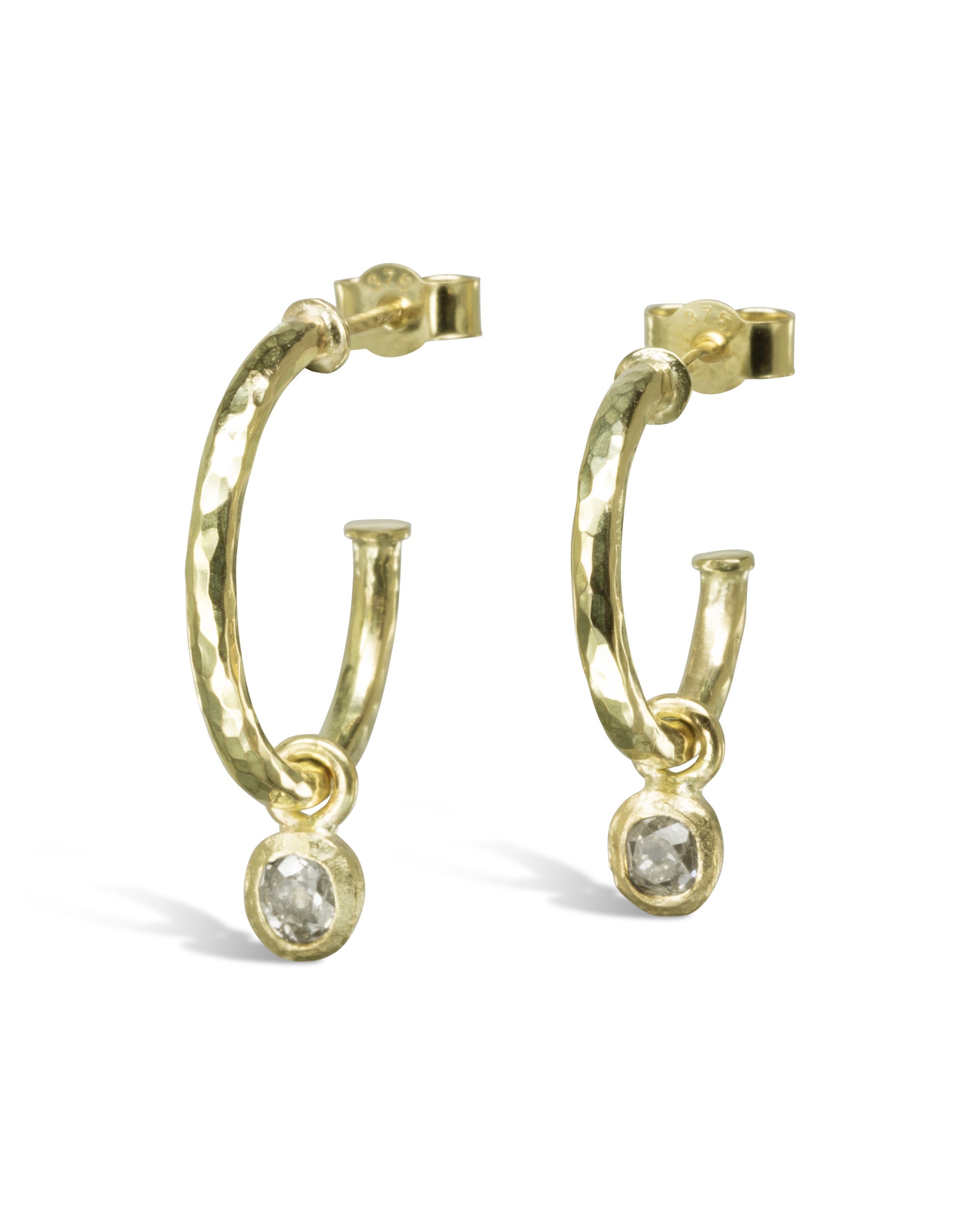 Hammered Gold Rough Diamond Hoop Earrings Pruden and Smith