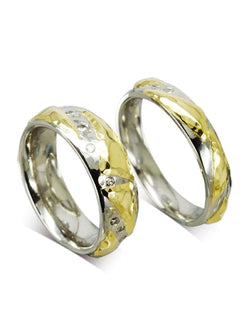 Hammered Mixed Metal Wedding Bands with Diamonds Ring Pruden and Smith   