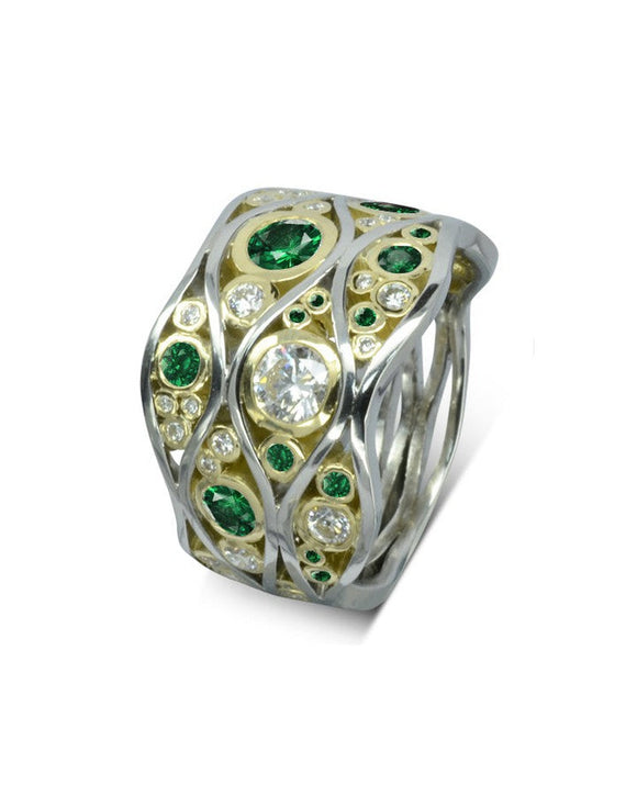 Emerald Water Bubbles Wave Diamond Eternity Ring (Large) Ring Pruden and Smith