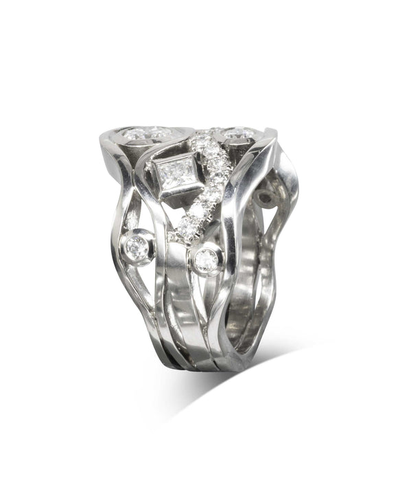 Wave Five Strand Unusual Diamond Ring Ring Pruden and Smith