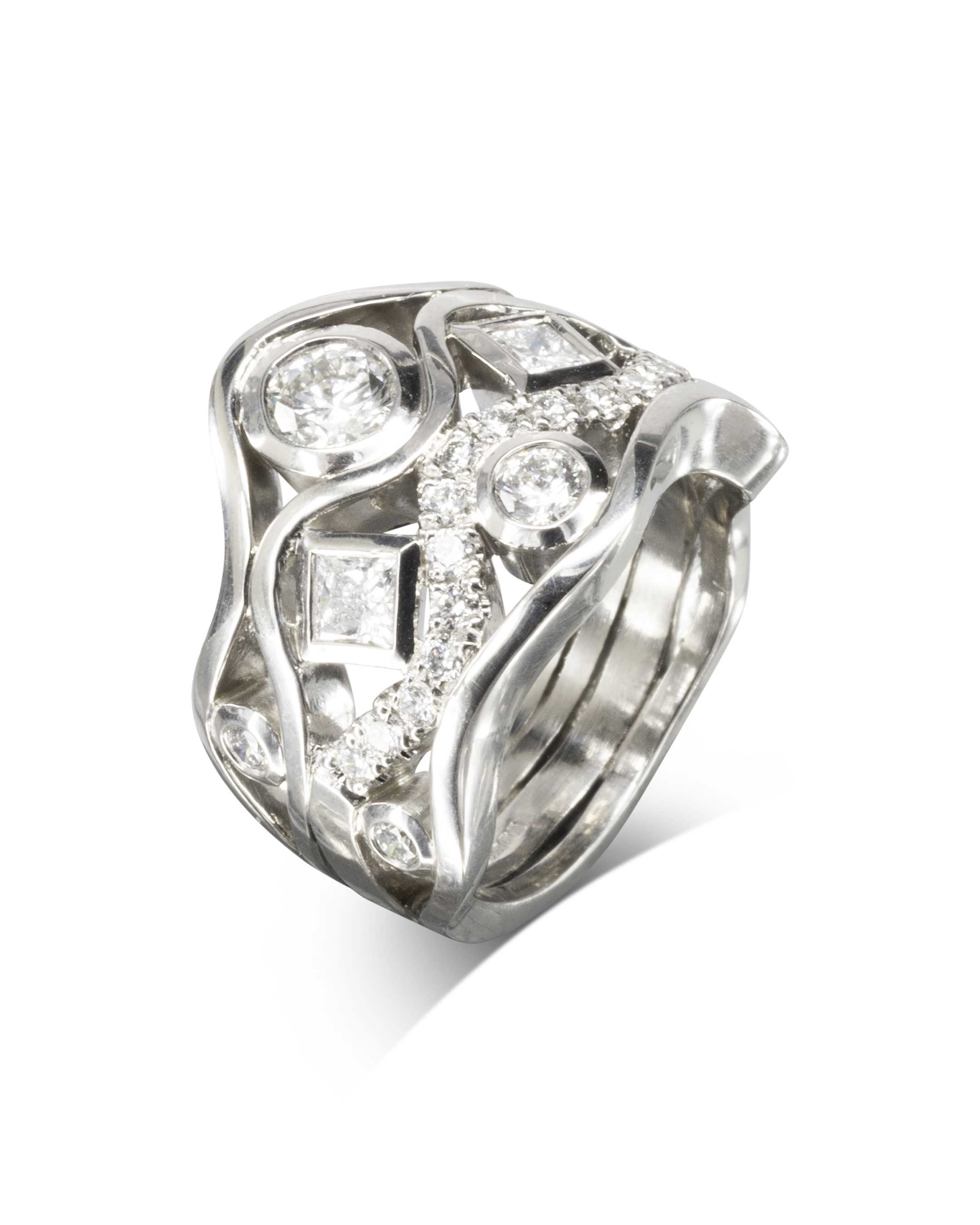 Wave Five Strand Unusual Diamond Ring Ring Pruden and Smith