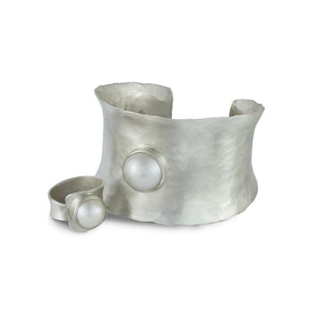 Hammered Concave Mabe Pearl Cuff Bangle Bangle Pruden and Smith   