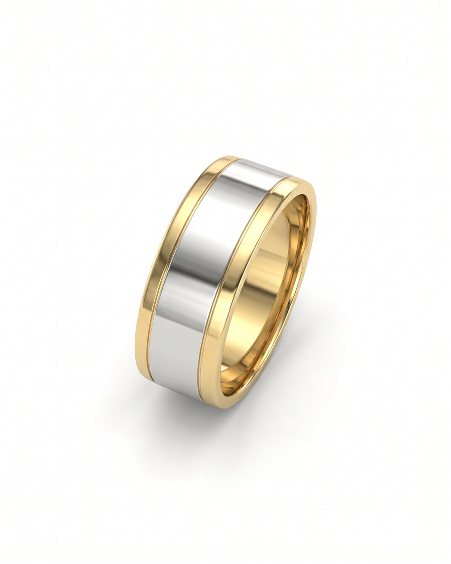 Men's Mixed Metal Flat Wedding Band (Wide)