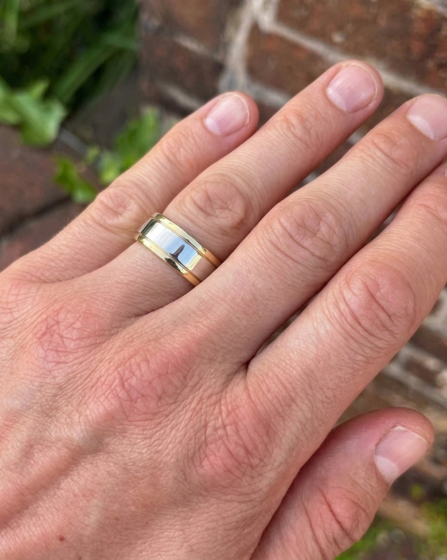 Men's Mixed Metal Flat Wedding Band (Wide)