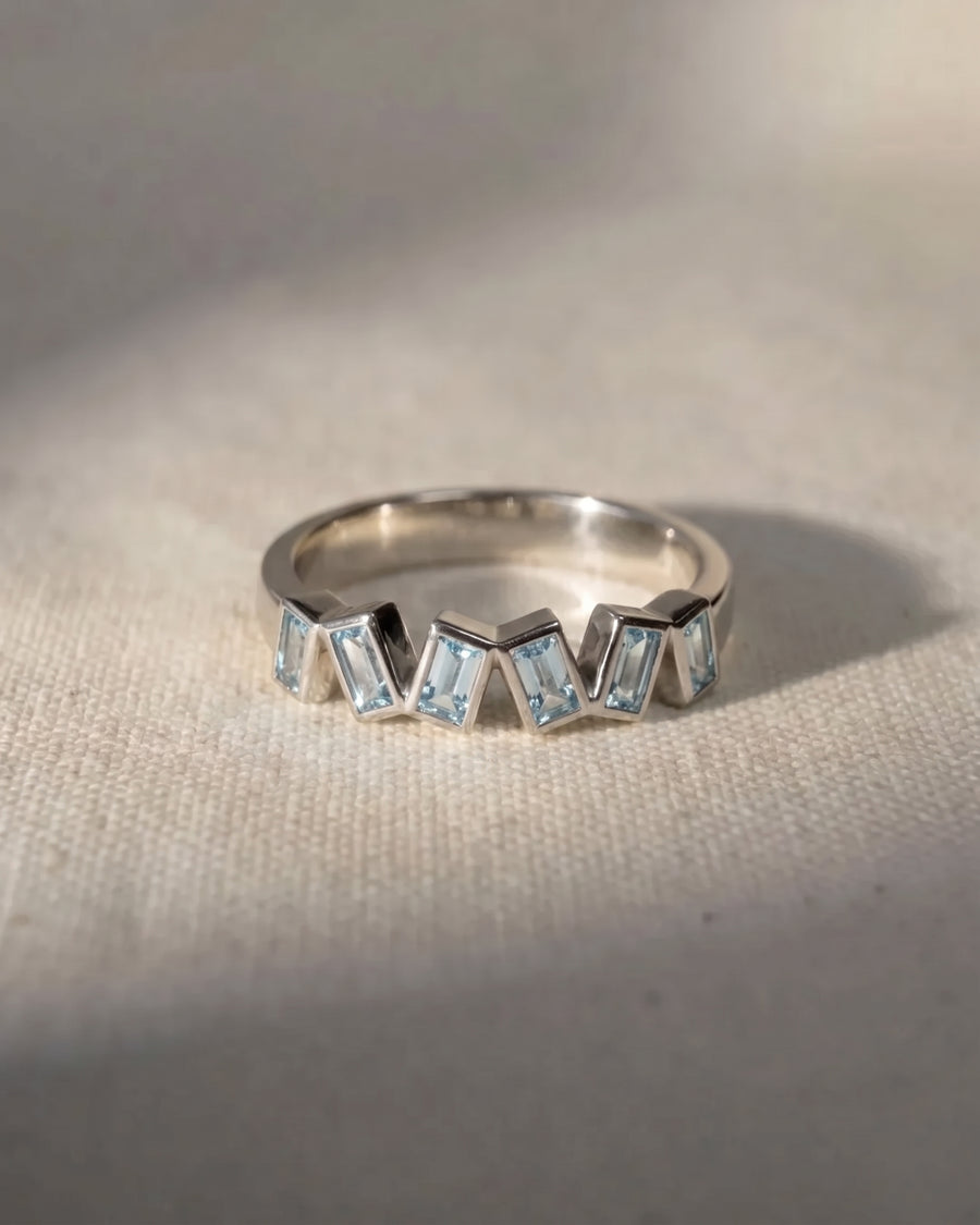 Offset Baguette Gemstone Half Eternity Ring