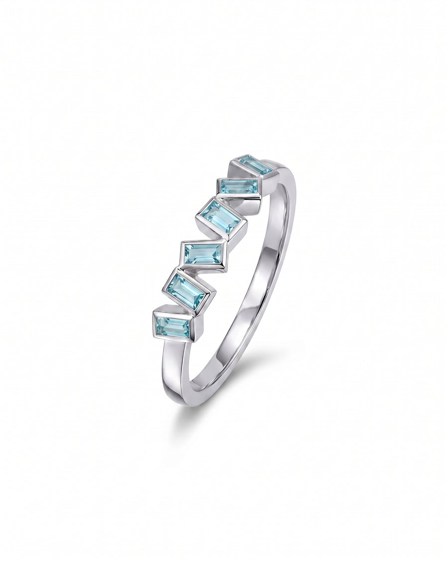 Offset Baguette Gemstone Half Eternity Ring