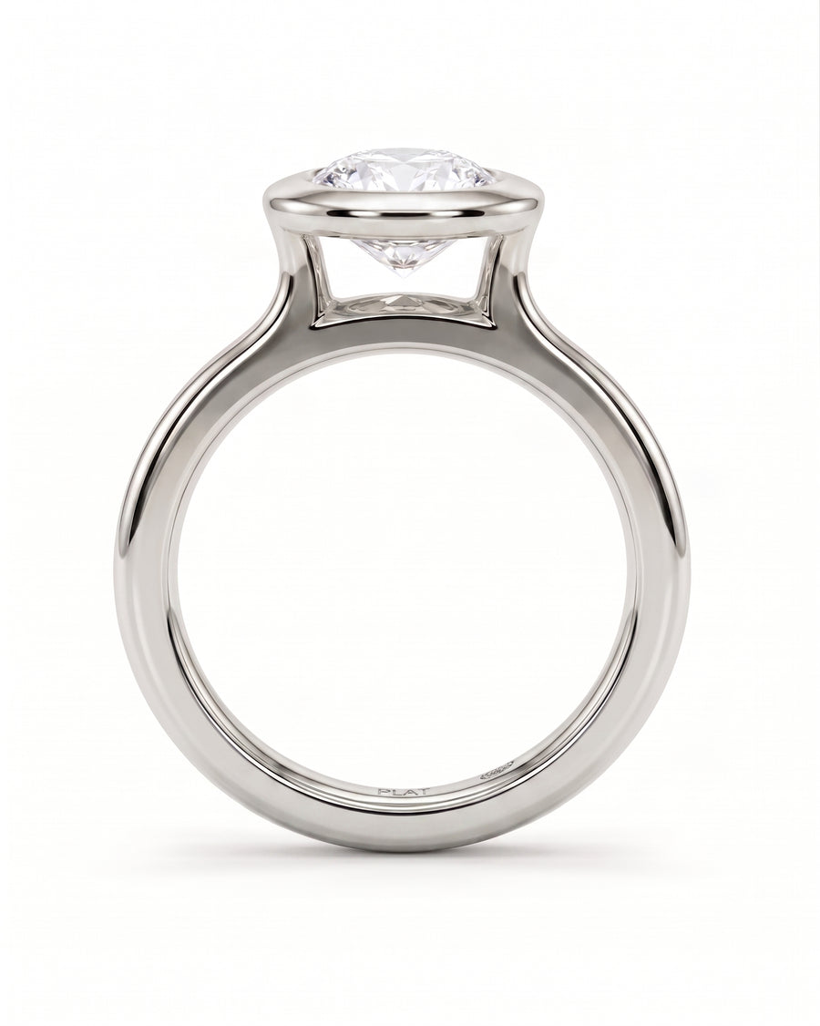 Oval Cut Bezel Cathedral Engagement Ring