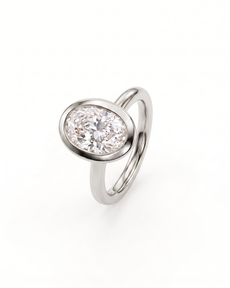 Oval Cut Bezel Cathedral Engagement Ring