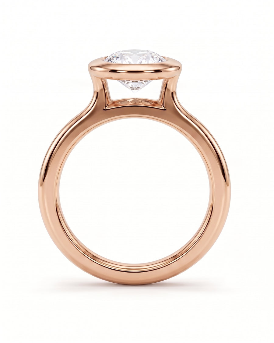 Oval Cut Bezel Cathedral Engagement Ring