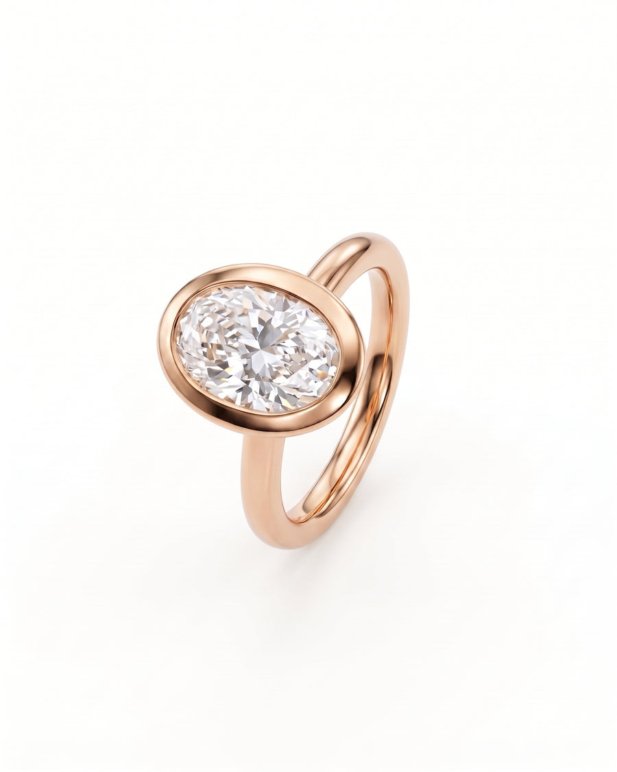 Oval Cut Bezel Cathedral Engagement Ring