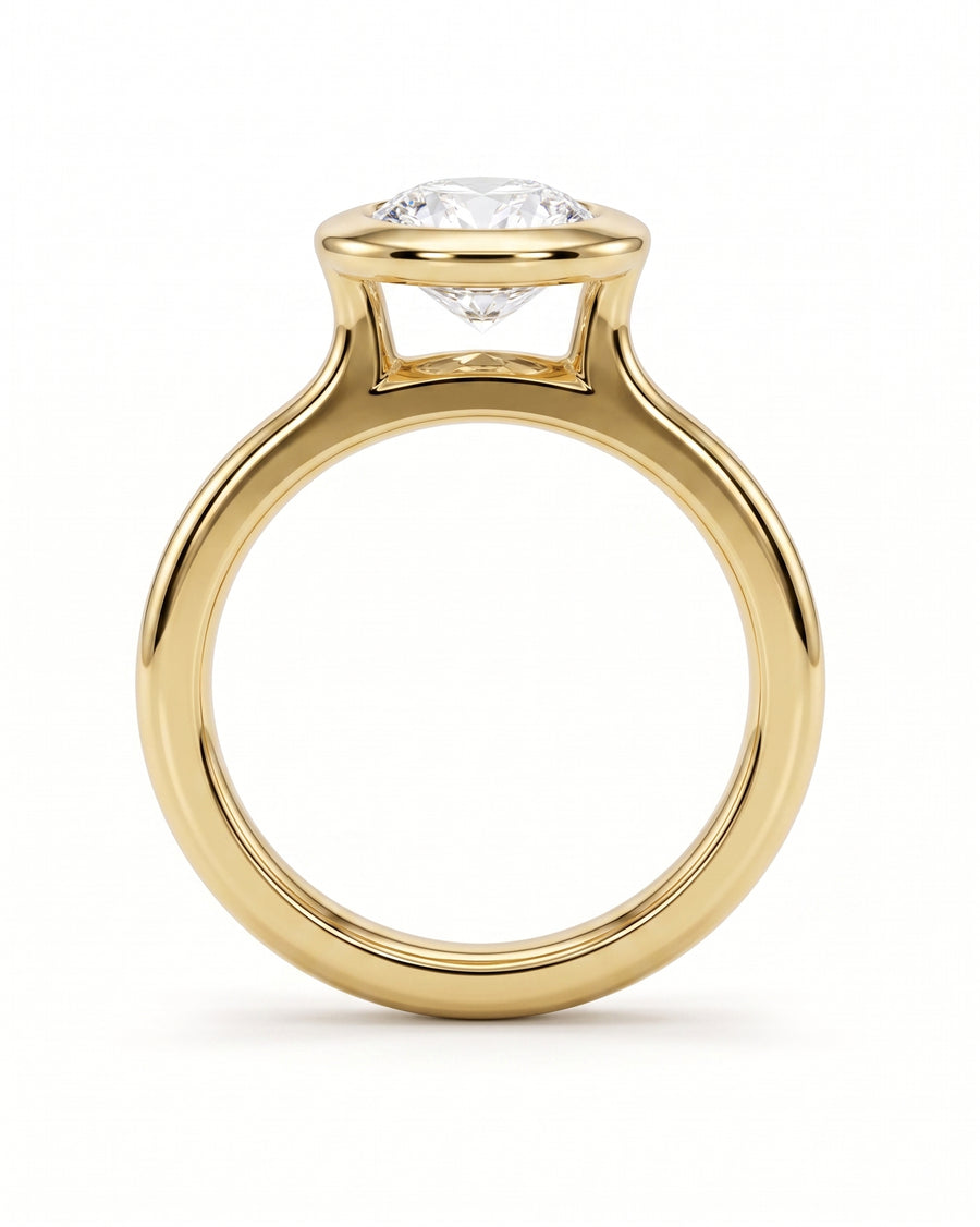 Oval Cut Bezel Cathedral Engagement Ring