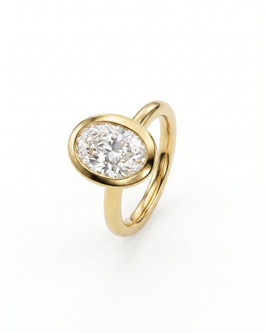Oval Cut Bezel Cathedral Engagement Ring