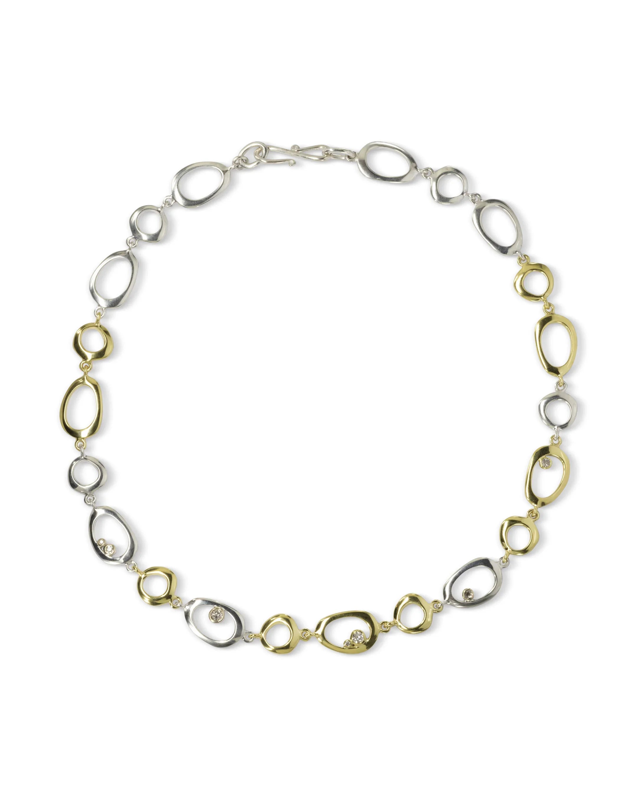 Organic pebble necklace in mixed metals with diamonds, handmade luxury jewellery, UK craftsmanship