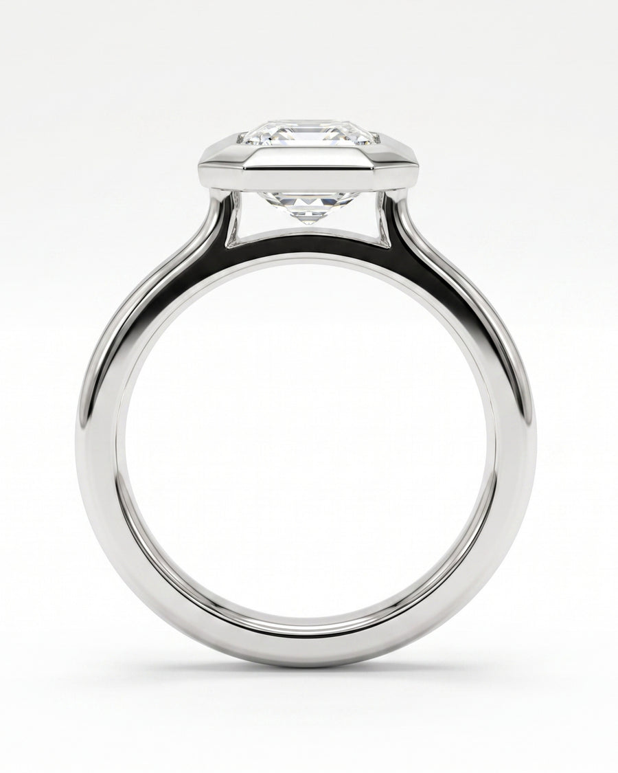 Emerald Cut Bezel Cathedral Engagement Ring