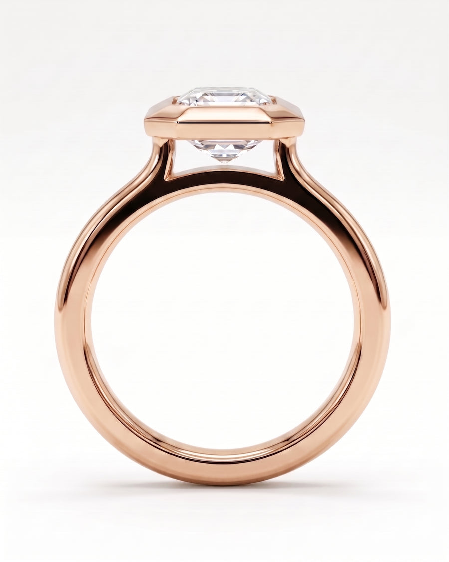 Emerald Cut Bezel Cathedral Engagement Ring