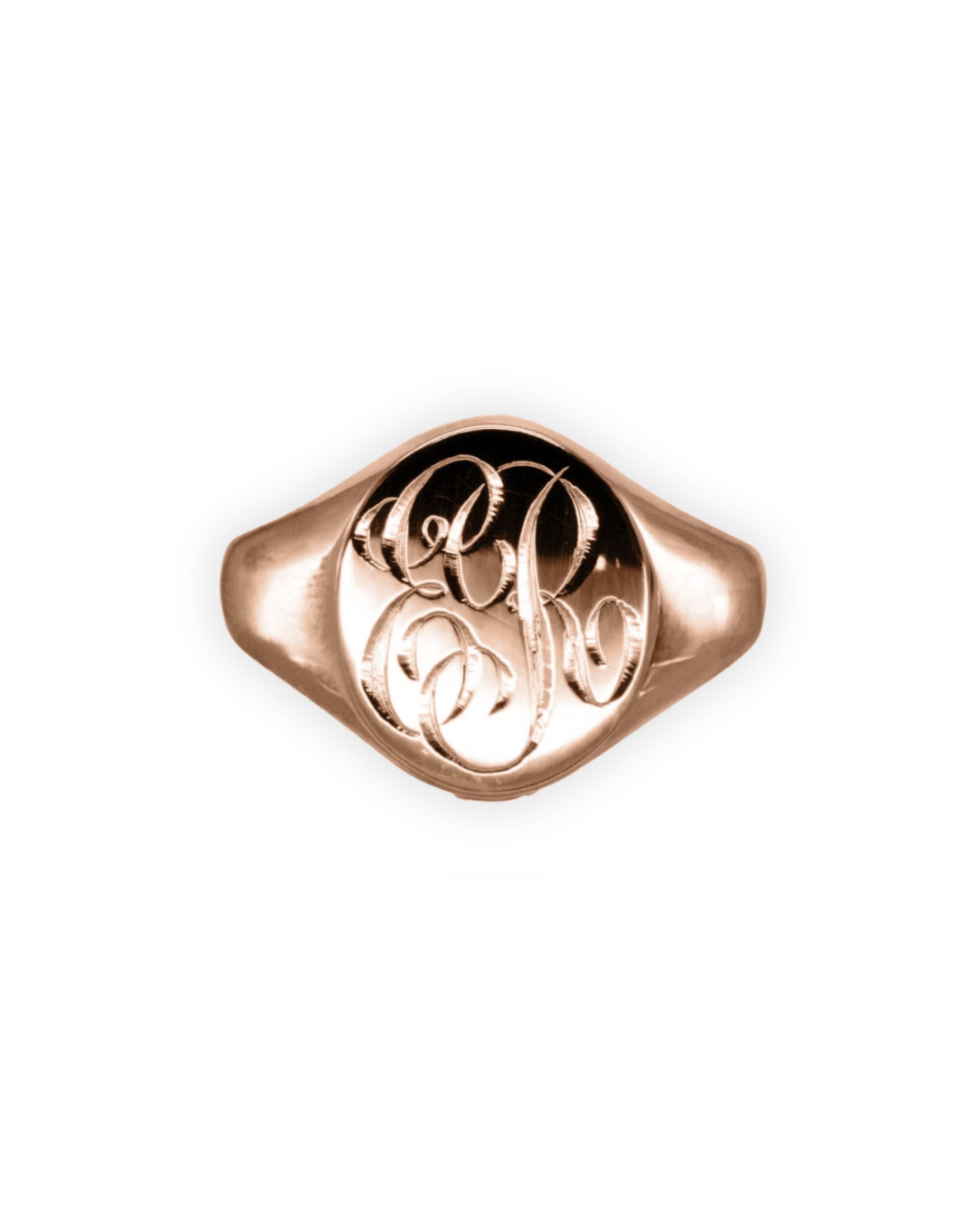 Solid Rose Gold signet ring engraved