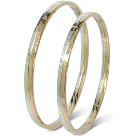 Two Colour Gold Hammered Bangle Bangle Pruden and Smith Large (68mmID) 9ct White Gold and Yellow Gold 