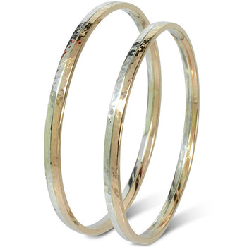 Hammered Two Colour Solid 9ct Gold Bangle Bangle Pruden and Smith Large (68mmID) 9ct White Gold and Yellow Gold 