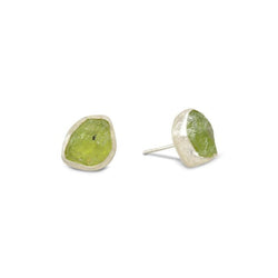Peridot Rough Chunk Silver Earstuds Earstuds Pruden and Smith   