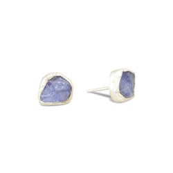 Tanzanite Rough Chunk Silver Stud Earrings Earstuds Pruden and Smith   