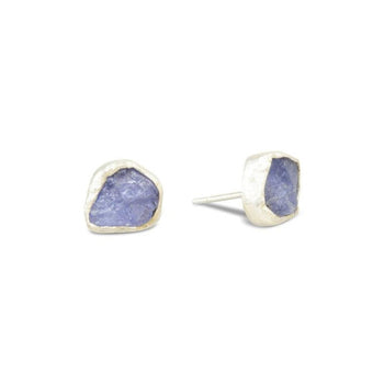 Tanzanite Rough Chunk Silver Earstuds Earstuds Pruden and Smith   