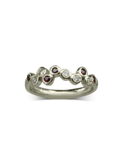 Water Bubbles Offset Gold Ruby Diamond Half Eternity Ring Ring Pruden and Smith 9ct White Gold  