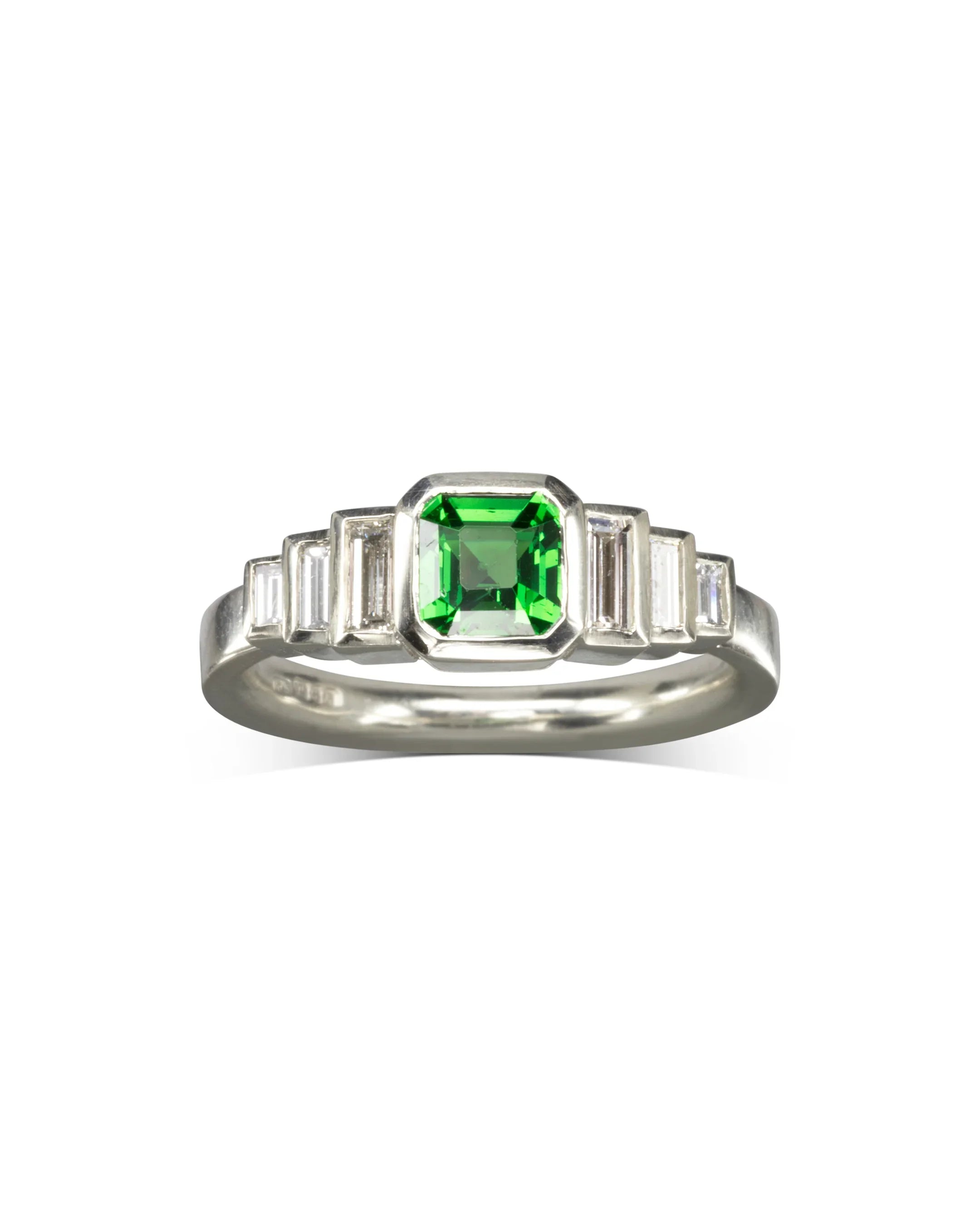 Emerald and Diamond Platinum Deco Ring Pruden and Smith