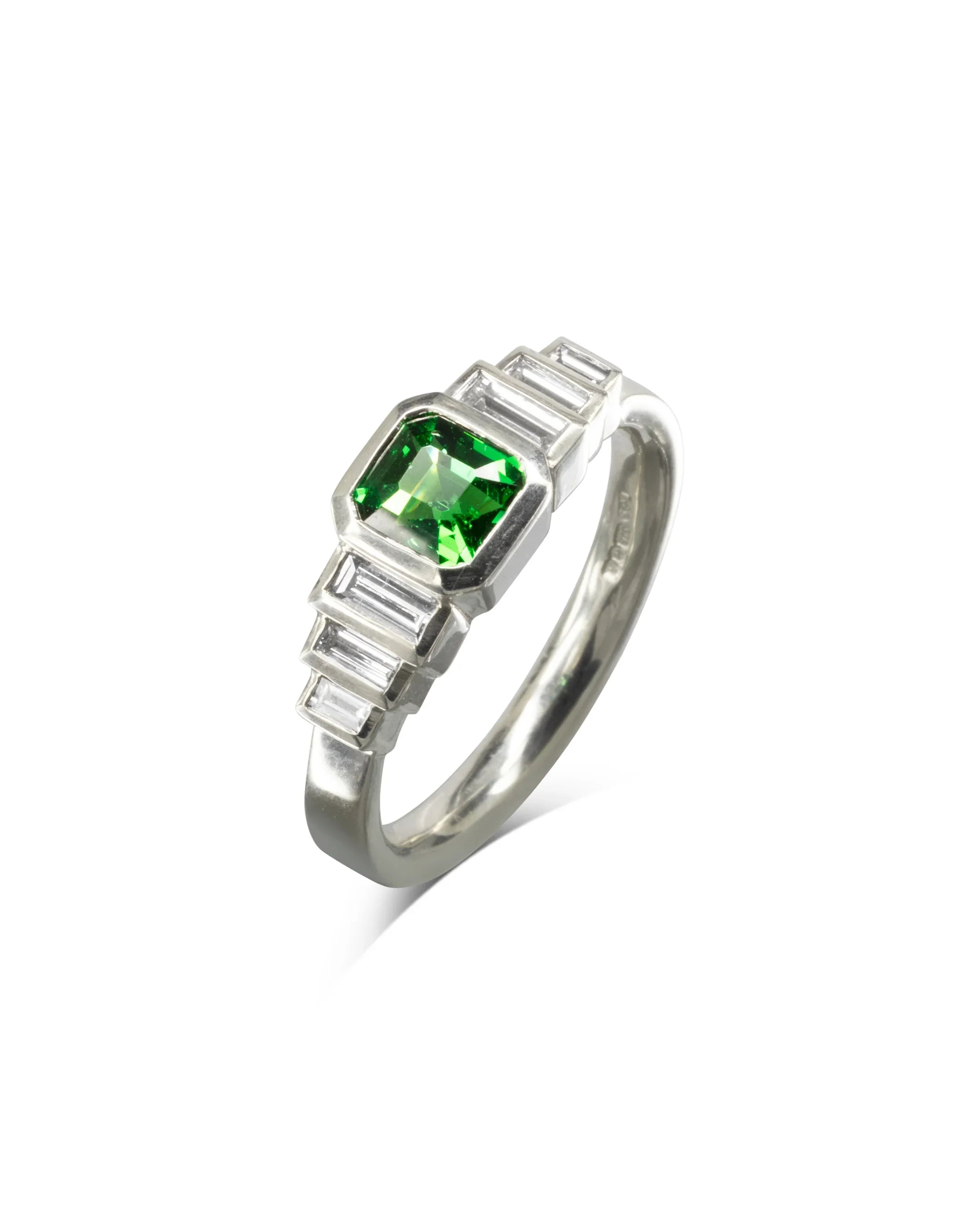 Emerald and Diamond Platinum Deco Ring Pruden and Smith