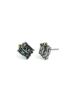 Seaweed Silver and Yellow Gold Bead Stud Earrings Earstuds Pruden and Smith   