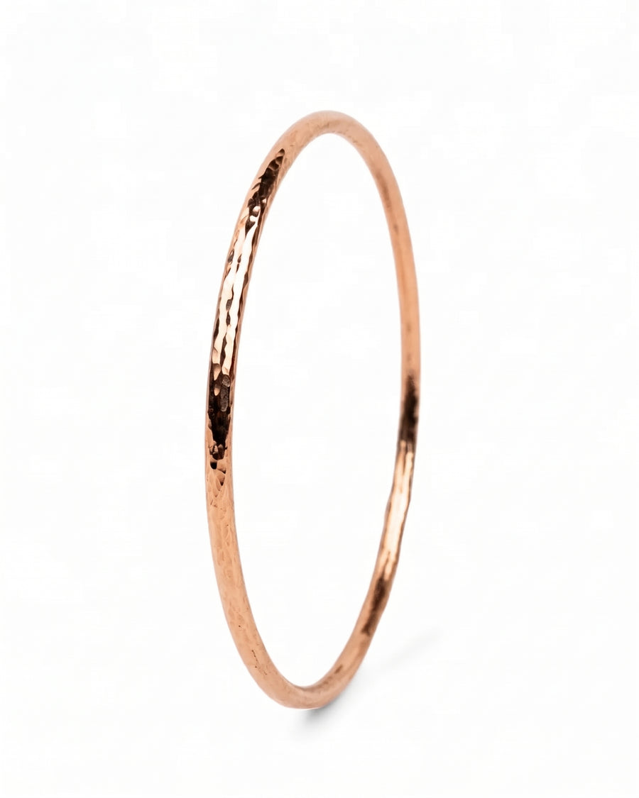 Solid 9ct Gold Bangle Round Hammered (2-3mm)