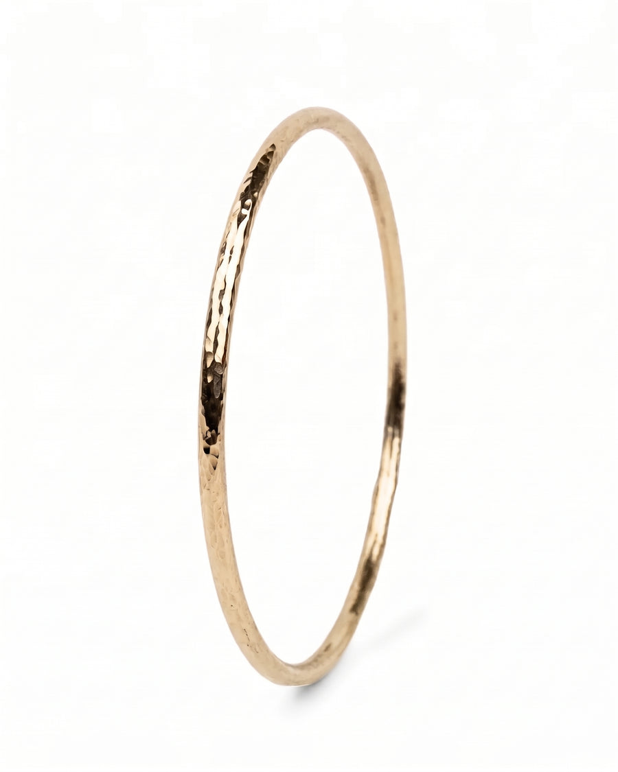 Solid 9ct Gold Bangle Round Hammered (2-3mm)