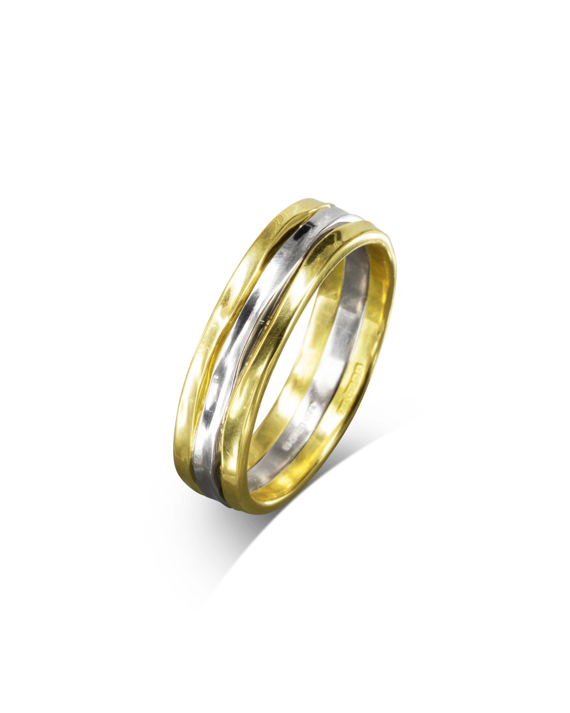 Side Hammered Two Tone Wedding Band Ring Pruden and Smith