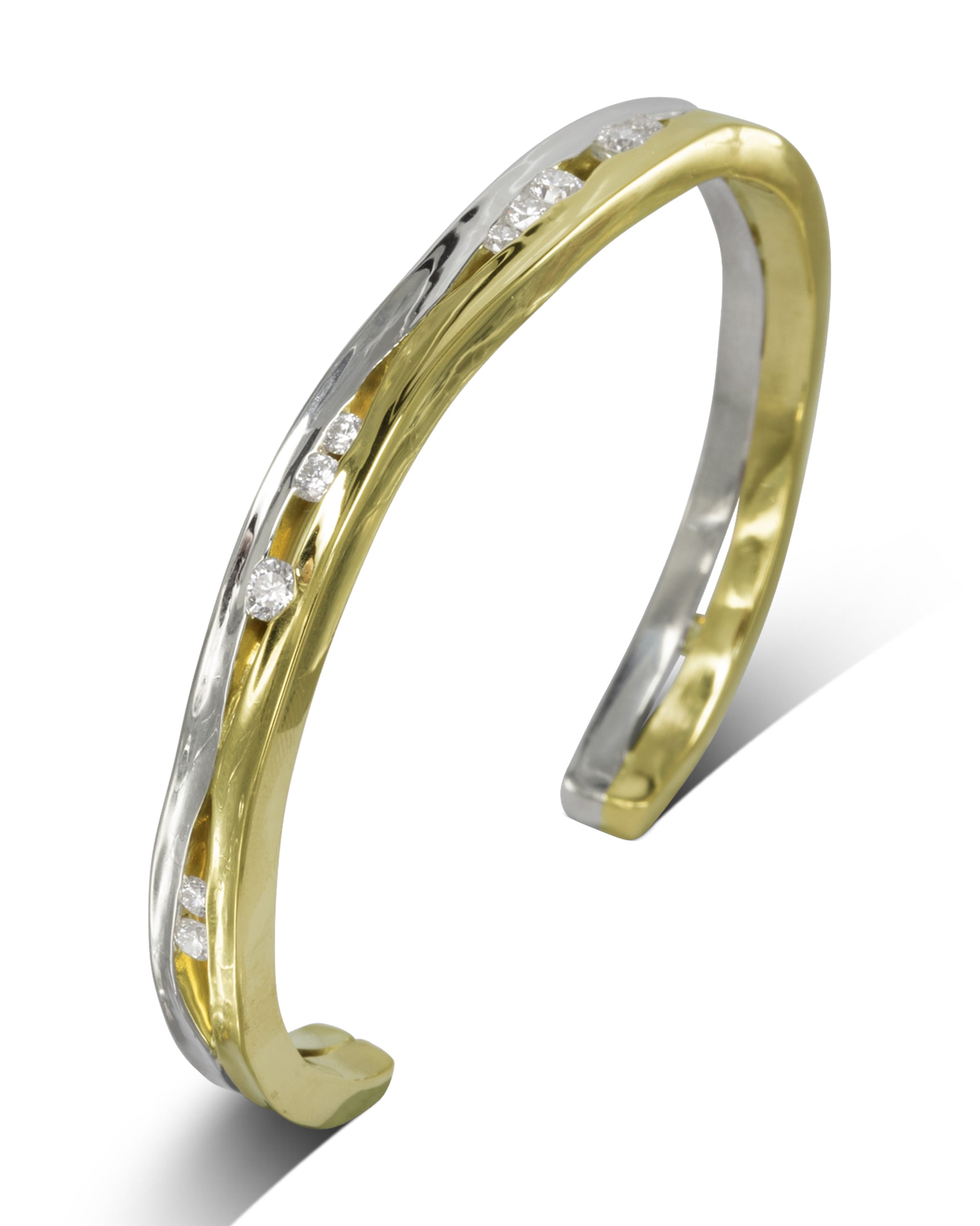 Trap Mixed Gold Large Diamond Bangle  (Polished) Pruden and Smith