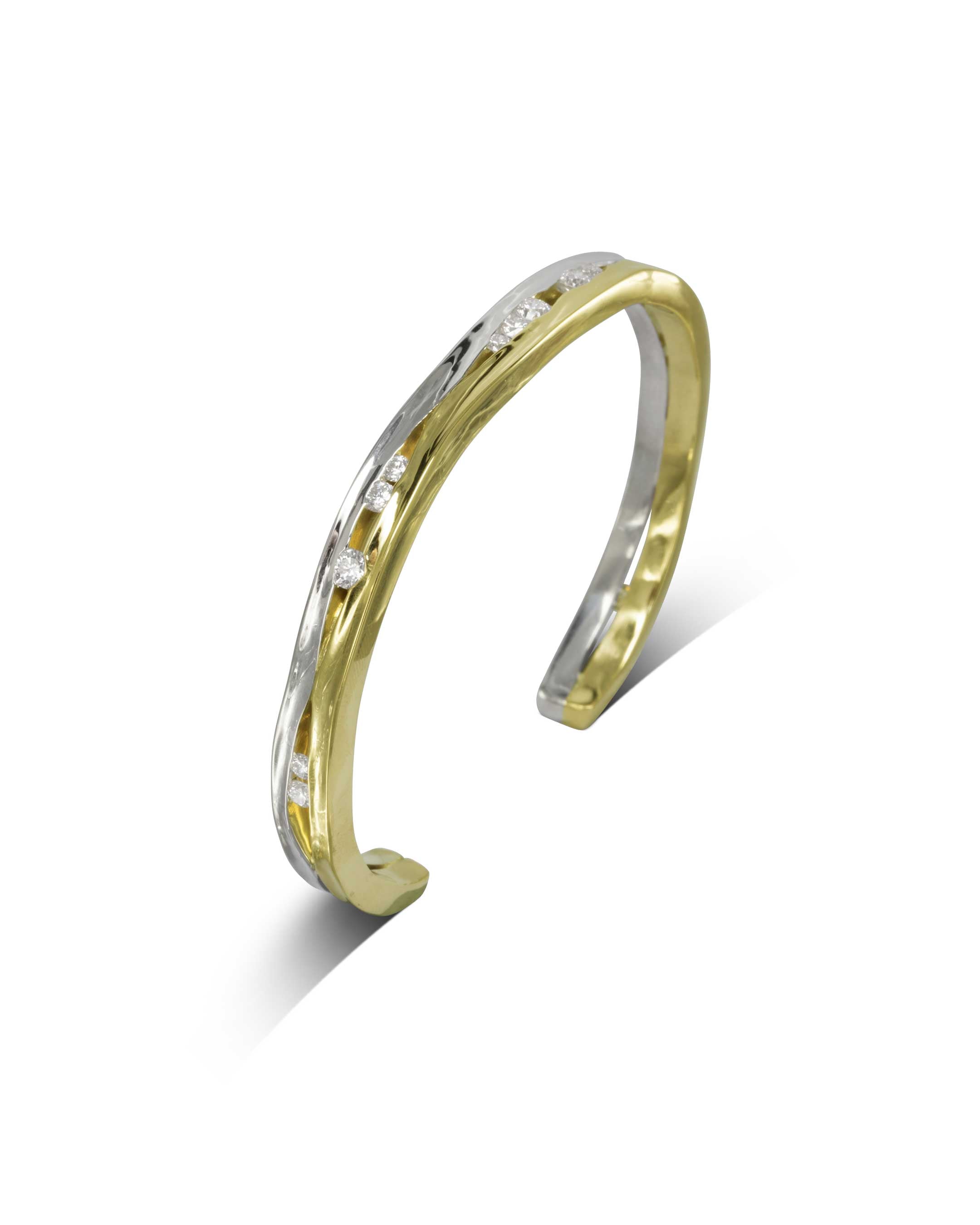 Trap Mixed Gold Large Diamond Bangle  (Polished) Pruden and Smith