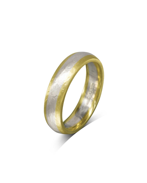 Mixed Metal Matt Court Shaped Wedding Band Ring Pruden and Smith