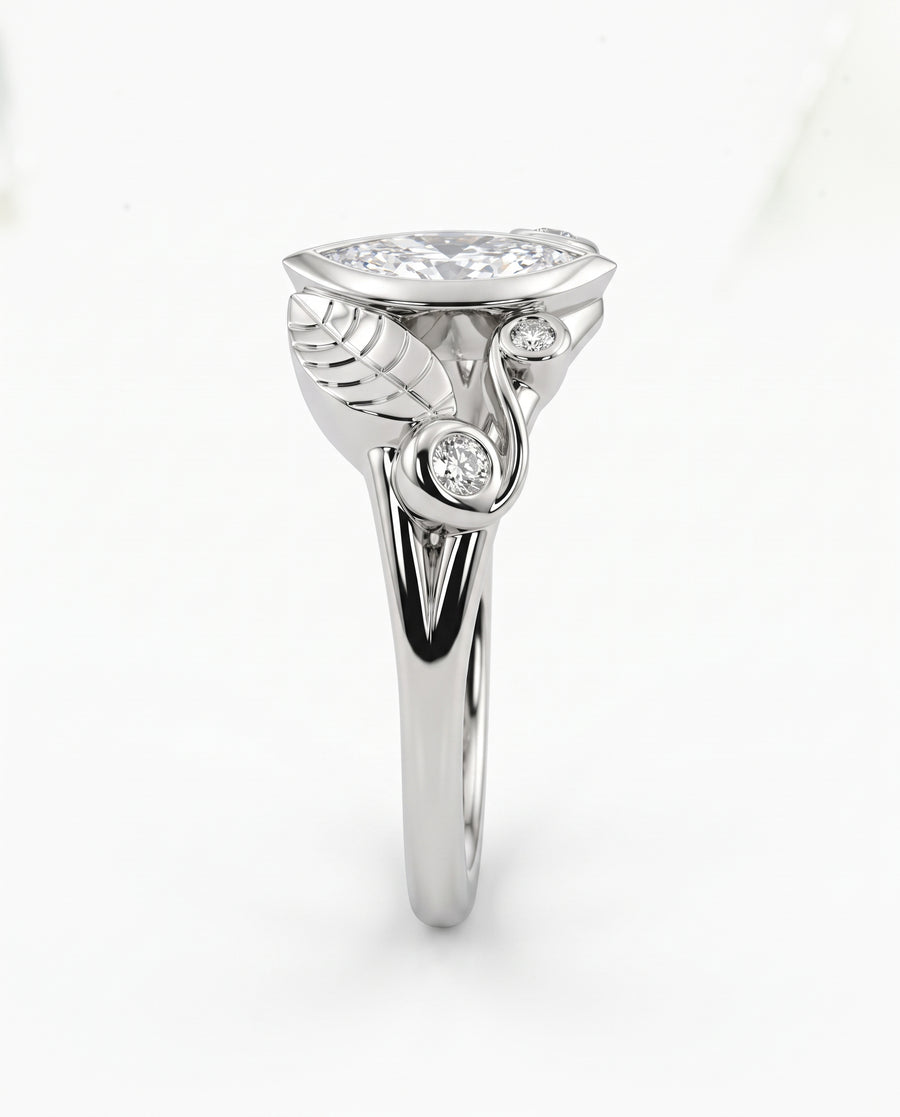 0.6ct Natural Marquise Leaf Engagement Ring
