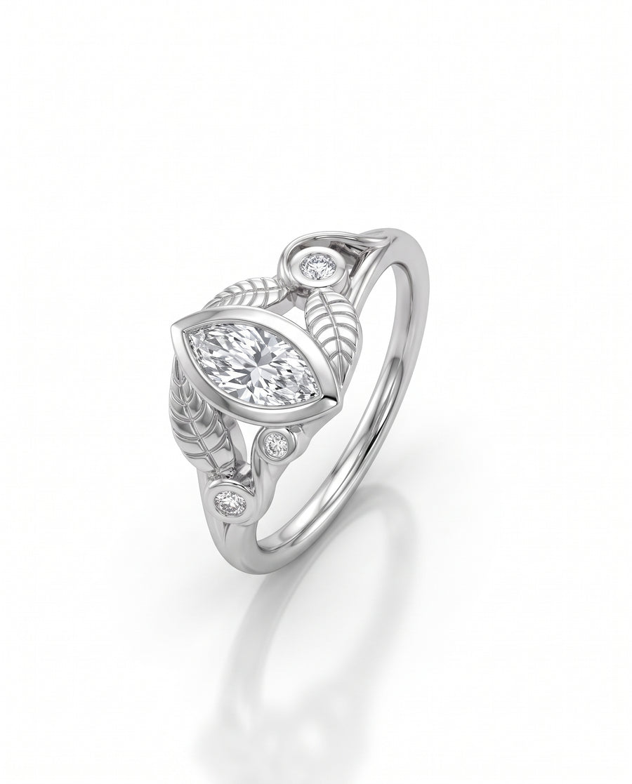 0.6ct Natural Marquise Leaf Engagement Ring