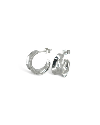 Wide Concave Silver Mini Hoop Earrings Earring Pruden and Smith   