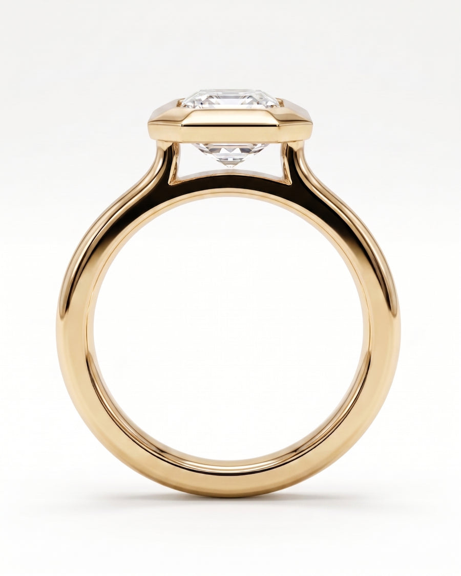 Emerald Cut Bezel Cathedral Engagement Ring