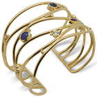 Yellow Gold Wave Cuff With Diamonds and Sapphires Bangle Pruden and Smith   